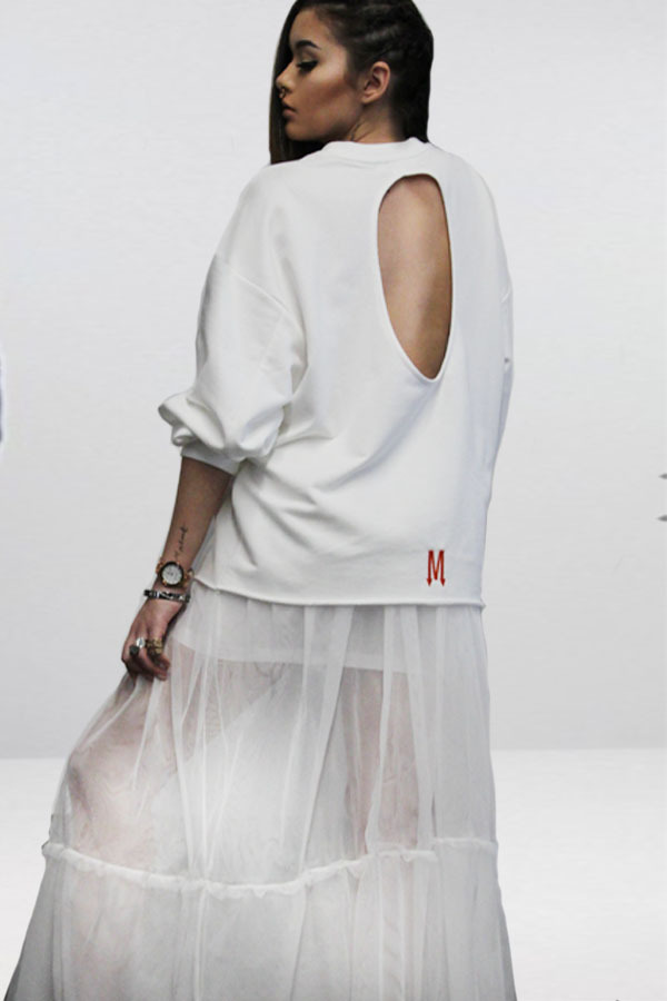MNTNT Übergroßes Damensweatshirt mit Rückenausschnitt - weiß